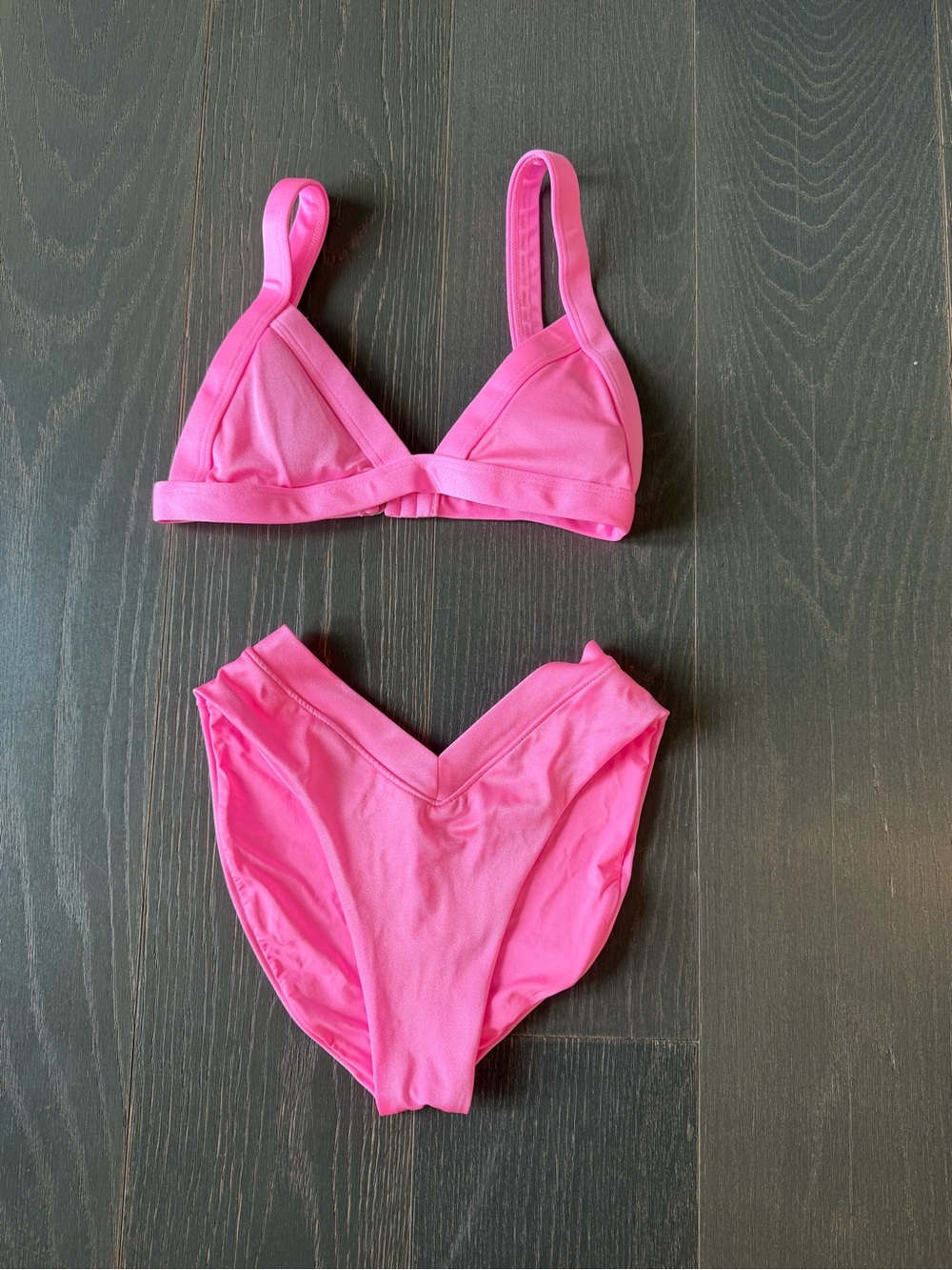 One one pink triangle shaped bikini set